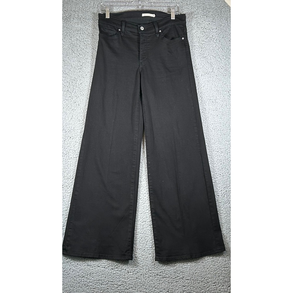 Levis 318 Shaping Wide Leg Jeans Womens 32 Black High Rise Stretch Denim Pants - Picture 2 of 11
